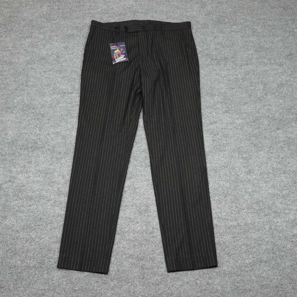 Harry Brown Suit Trousers Mens 36R Black Metallic Pinstripe Skinny Fit Formal